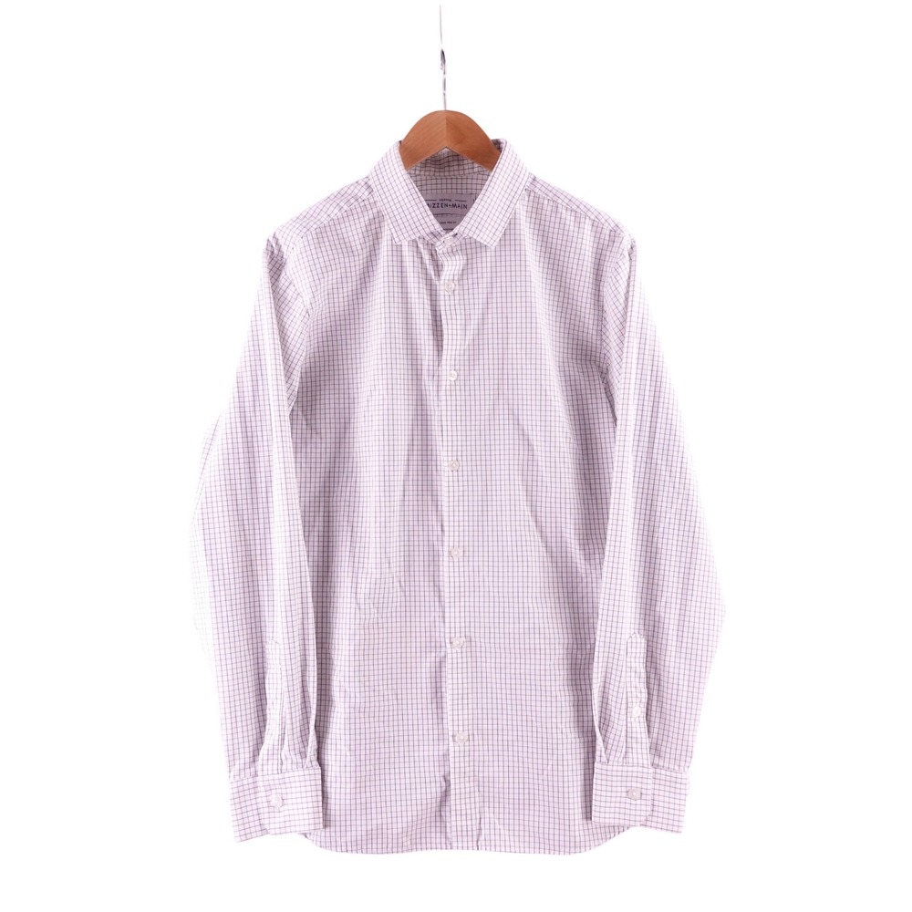 Mizzen + Main Mens XL Leeward Trim‎ Fit Grid Check Button Down Shirt  White Blue